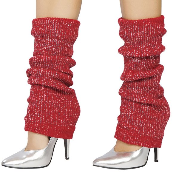 Silver Sparkle Red Legwarmers Metallic Knit - Picture 1 of 2